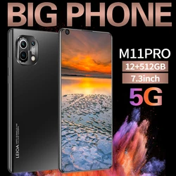 Global Version of M11 Pro 7.3-inch 5G Smartphone 12GB+512GB 6800mAh MTK6889 Face Unlock Dual Card Dual Standby