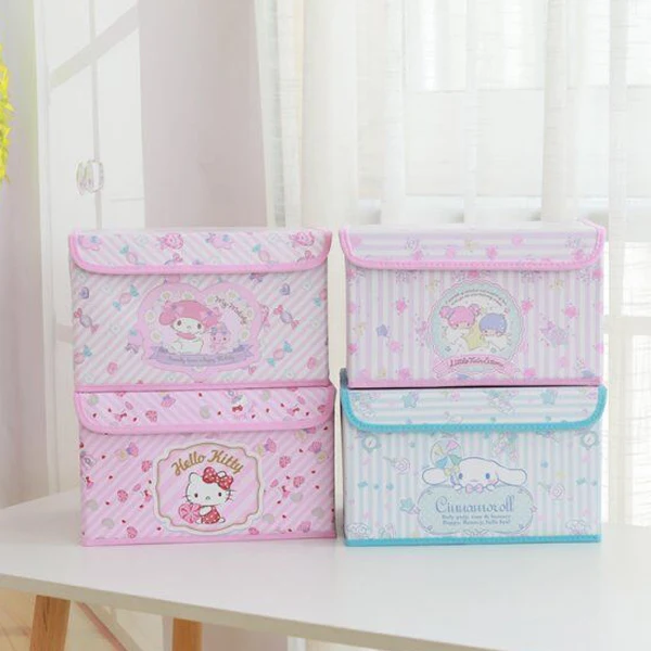 

Cartoon Hello Kitty My Melody Cinnamoroll Little Twin Stars Cosmetic Box Bag Makeup Case Toy Folding Storage Box Bag Organizer