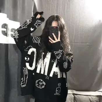 

2019 Universe Space Alien Full Print High Collar Couple Loose Sweater Knitwear Loose Hip Hop Sweater