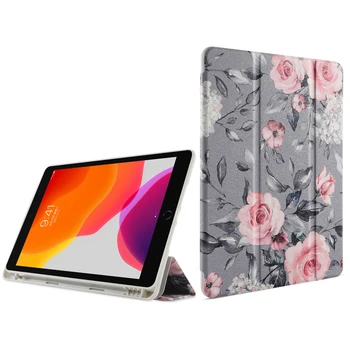 

Gray Flowers Leaf for Apple IPad Mini 4 5 Case Leather Auto Wake/Sleep Folio Tablet Stand Cover with Pencil Holder Shockproof