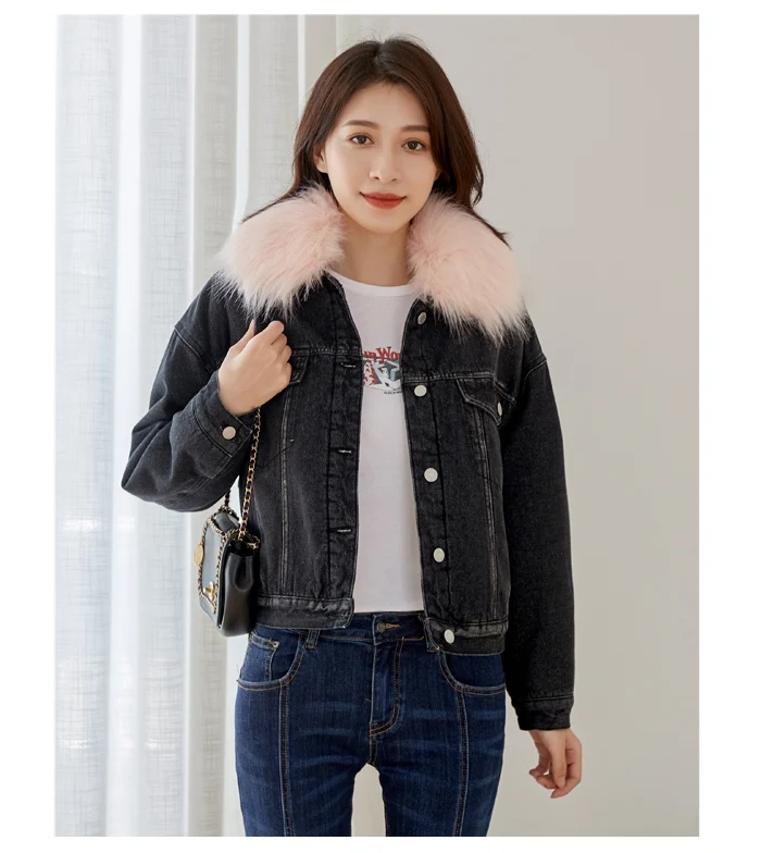 LEIJIJEANS, зимняя теплая куртка для девушек, зима-осень, съемный большой меховой воротник, пальто для девочек, джинсовая куртка, базовое Женское пальто, большое