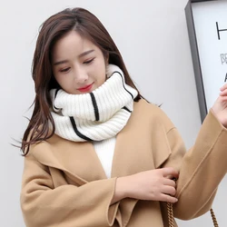 Women Warm Snood Scarf Winter Thick Fashion Knitted Infinity Scarf Neckwarmer Circle Ring Soft Solid Color Striped Couples Scarf
