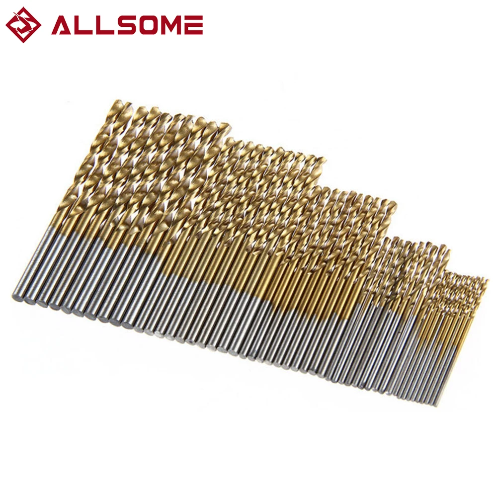 ALLSOME 50 шт. 1/1.5/2/2.5/3 мм сверла с титановым покрытием из быстрорежущей стали HT2392 + |