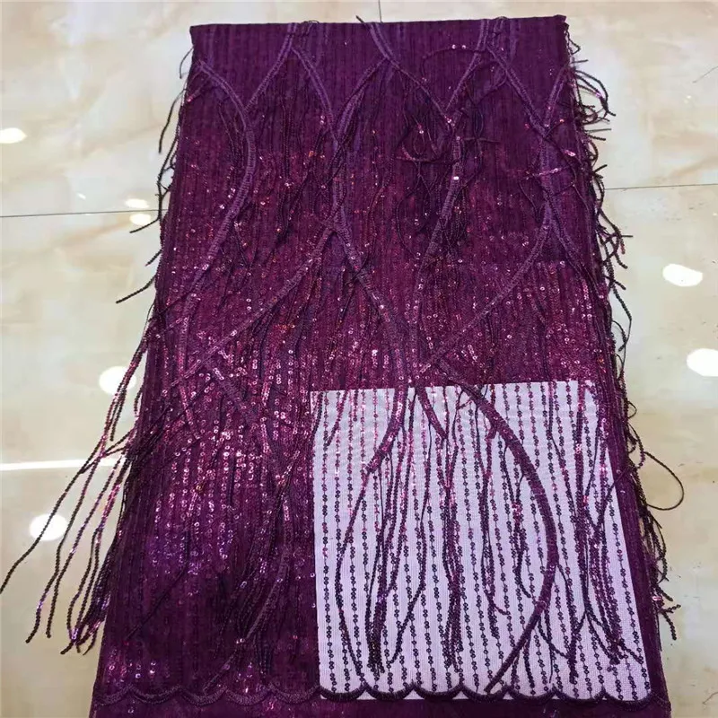 

French Net Lace Fabric 2019 Multicolor sequins african guipure lace fabric with embroidery mesh tulle cord purple lace fabric