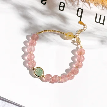 

Badou Nails Strawberry Crystal Crystal Bracelet Student Recruit Peach INS Non-mainstream Design Lucky Beads Hand Jewelry Gift