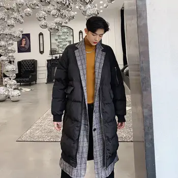 

2020 Winter New Men's Pattern Collar Two Piece Cotton Jacket Relaxed Fashion Trend Knee Casual Solid Coat Size M-XL