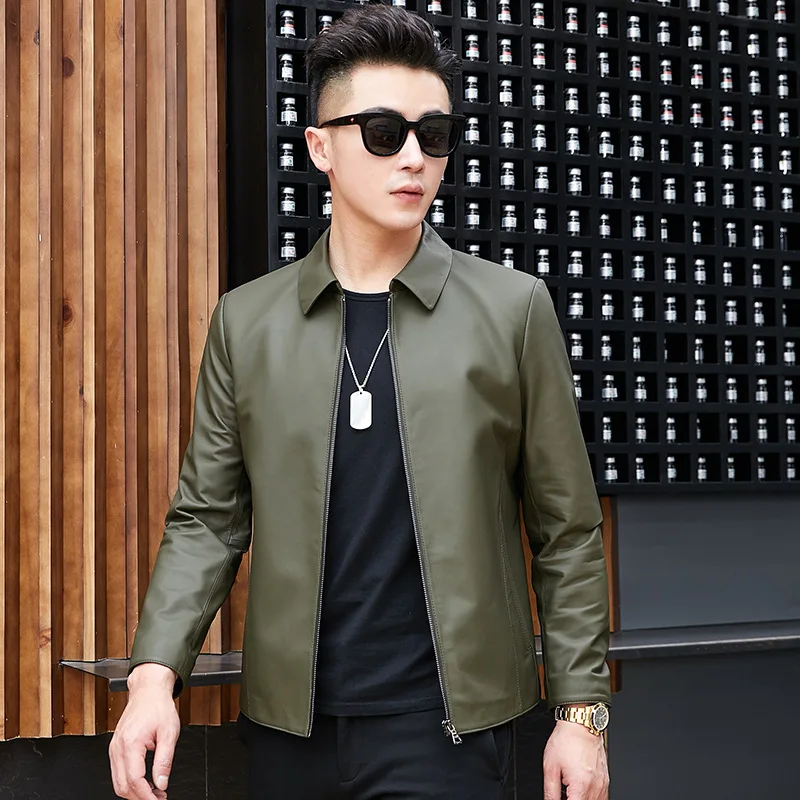 

2020 New Men's Sheepskin Coat Genuine Leather Jacket Men Spring Autumn Slim Fit Short Mens Leather Jackets SY1206F J5218