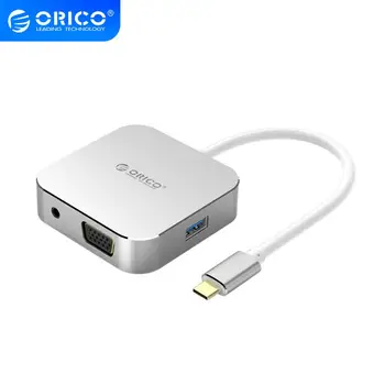 

ORICO Silver Aluminum Alloy USB 3.0 Interfaces Adapter Cable Type-C to HDMI+USB3.0+VGA+Audio Docking Station Video Cable For TV