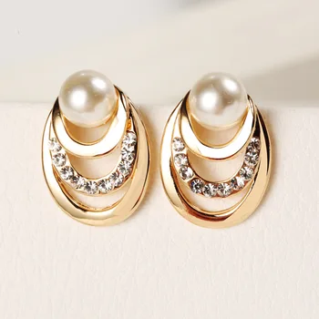 Korean Design Crystal Imitation Pearl Stud Earrings For Women Elegant Multi-layer Circles Gold Color Oorbellen Fashion Jewelry