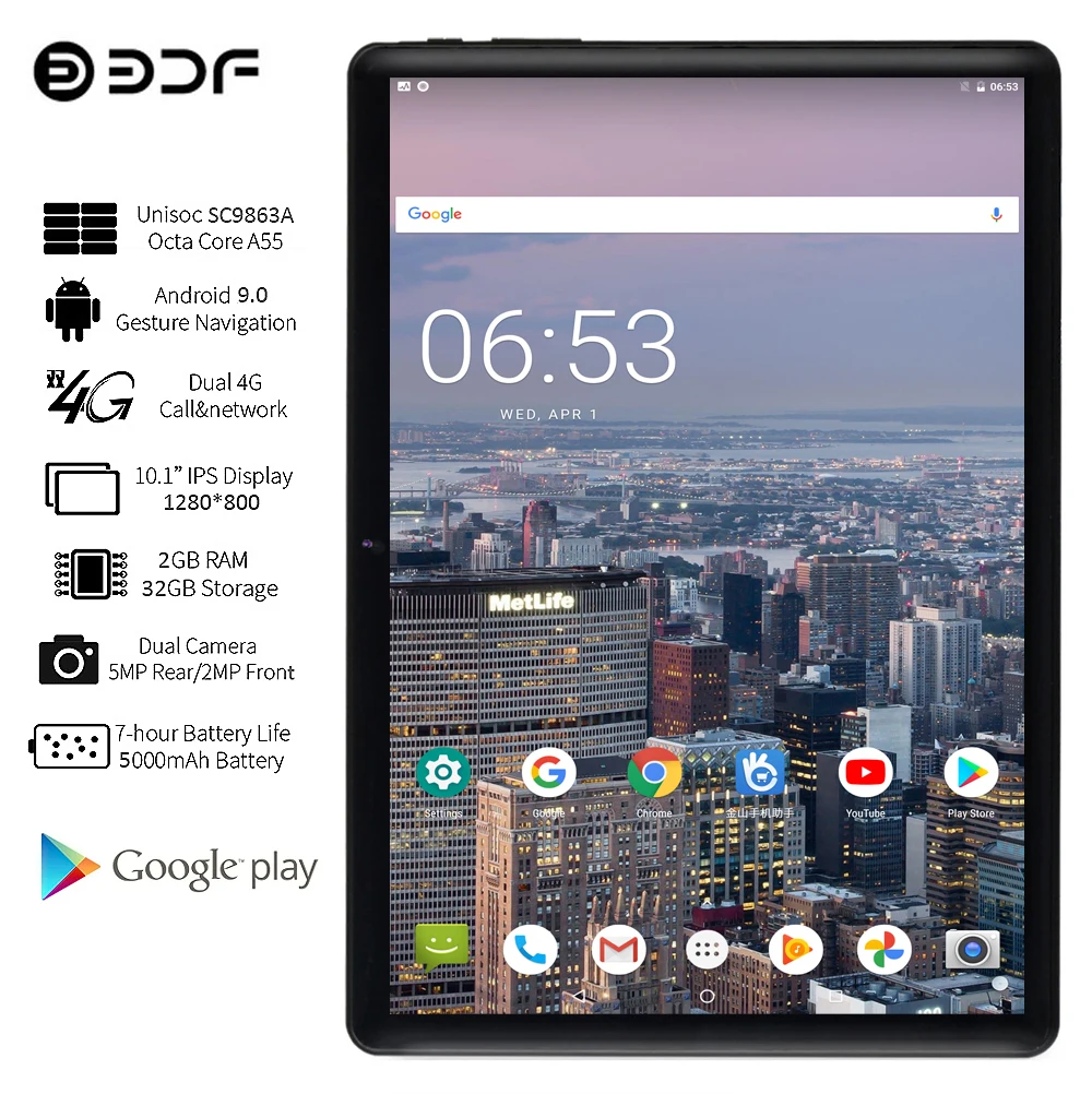 BDF Pro планшет экран 10 1 дюймов Android 9 0 2 ГБ/32 ГБ Восьмиядерный | Компьютеры и офис