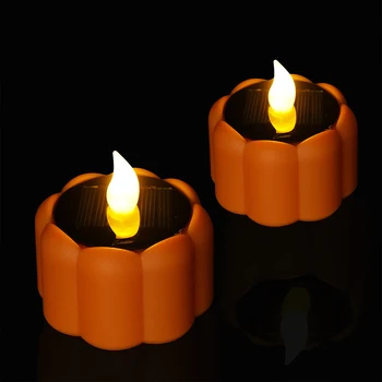 

OCHINE Solar Pumpkin Candle Light-Rechargeable Flameless Flickering Candle Tealights Electronic Solar LED Lamp Nightlight