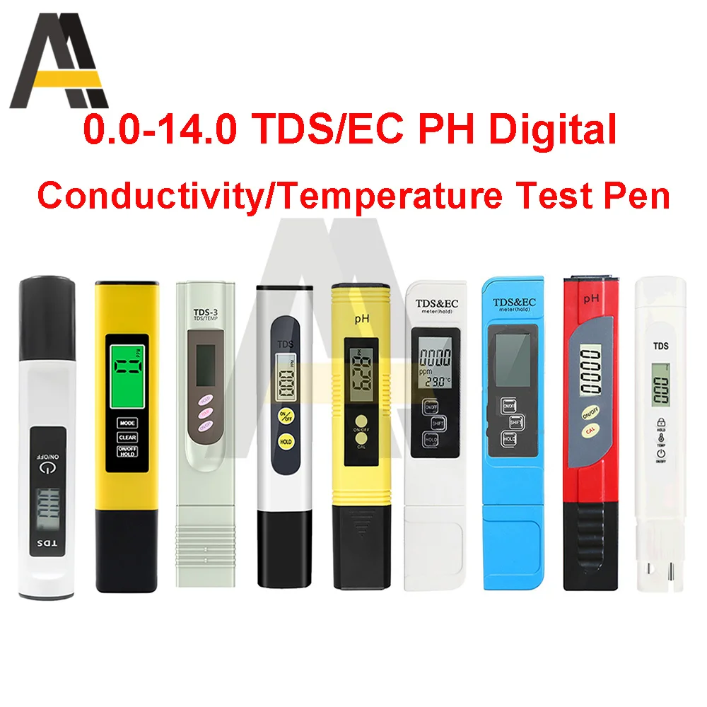 0.0-14.0 TDS/EC Meter PH Digital Water Tester PH 0-9990ppm TDS&EC LCD Water Purity PPM Filter Conductivity/Temperature Test Pen