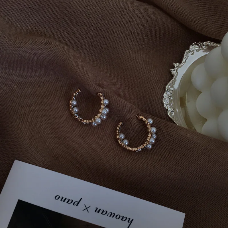 Pearl Hoop Earrings Маленькие серьги-кольца в стиле барокко с искусственным жемчугом и кристаллами, женские модные полукруглые серьги-кольца, ювелирные изделия - Окраска металла: Pearl Hoop Earrings