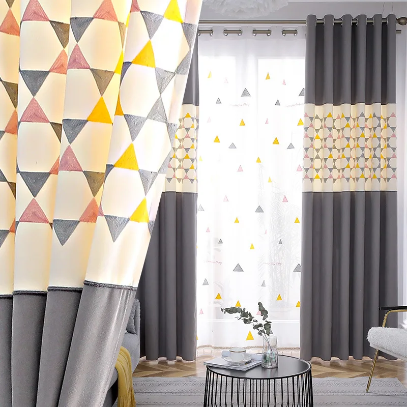 

Nordic I Modern Simple Geometric Mosaic Embroidery Shading Curtains for Living Dining Room Bedroom.