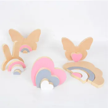 

INS Nordic Wooden Building Blocks Kids Room Decoration Ornaments Baby Wood Toys Desk Crafts Nursery Decor Figurine Photo Props