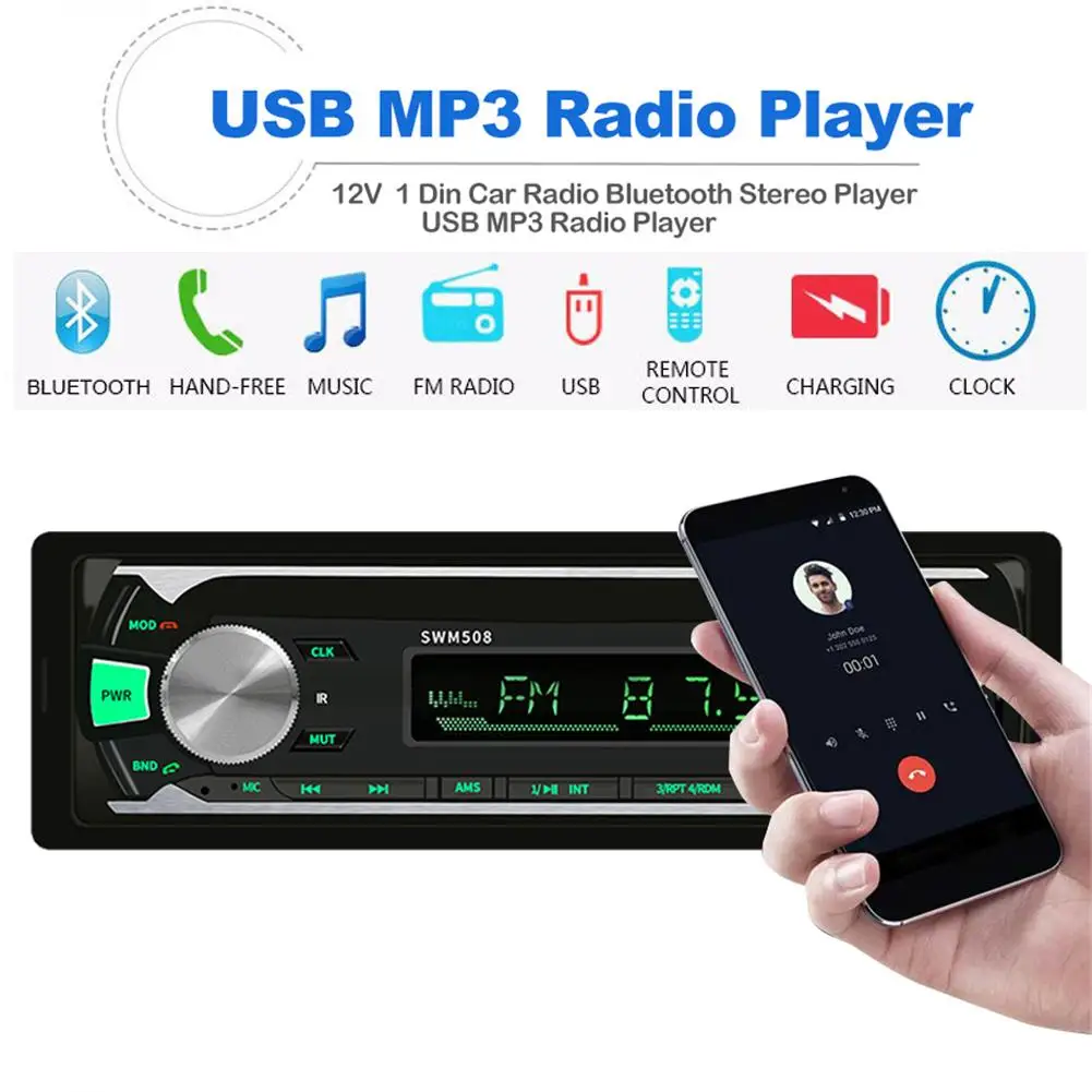 Автомобильный MP3 радио плеер 12 в 1 Din автомобильное радио Bluetooth стерео плеер USB MP3 радио плеер