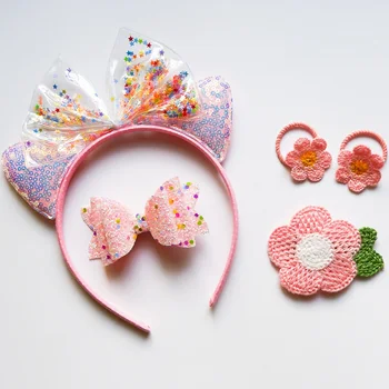 

12Ses Fashion Boutique Sequin Cat Ears Hairbands Glitter Bow Hairpins Crochet Floral Hair Ties Princess Party Headwear Set