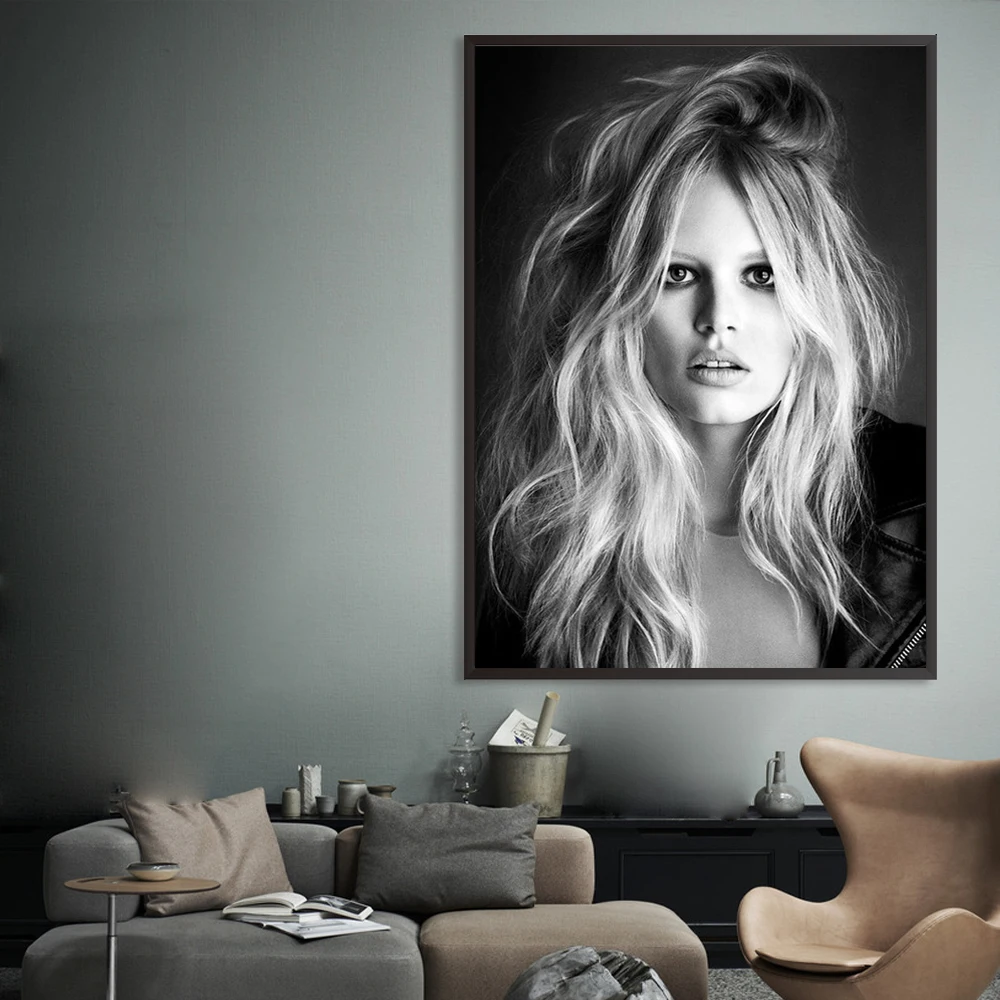 Brigitte Bardot Французский модный постер холст Скандинавская черно белая модель фото