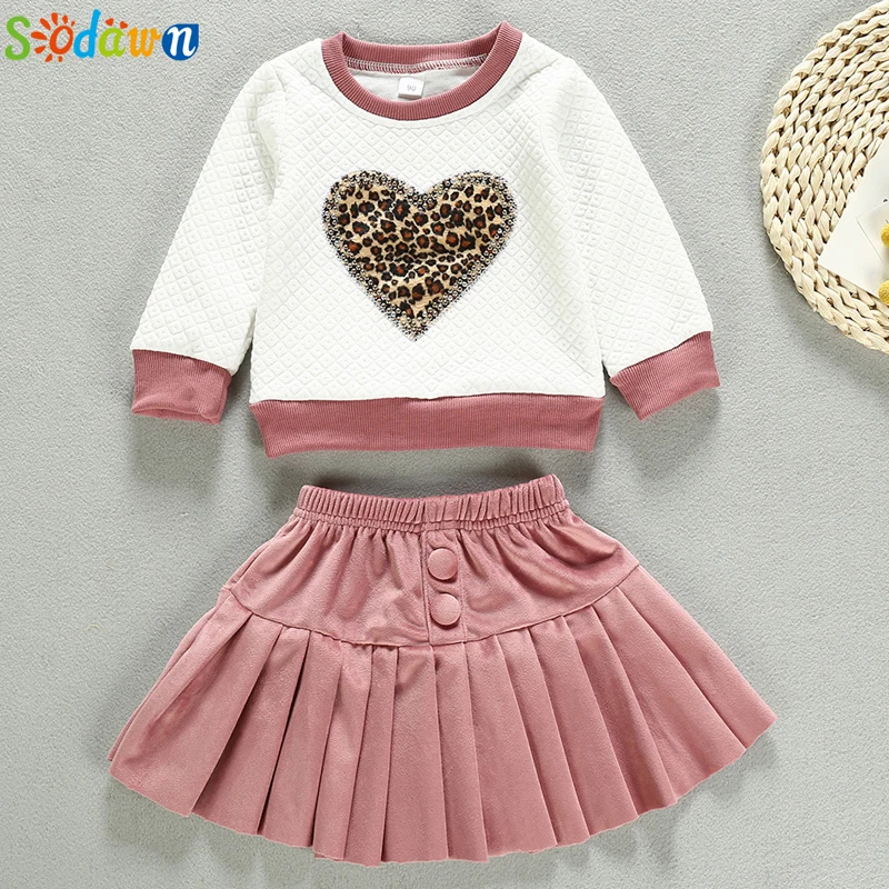 Sodawn/комплект одежды из 2 предметов для маленьких девочек; сезон осень-зима; свитер с длинными рукавами; топы; милая розовая юбка; комплект одежды
