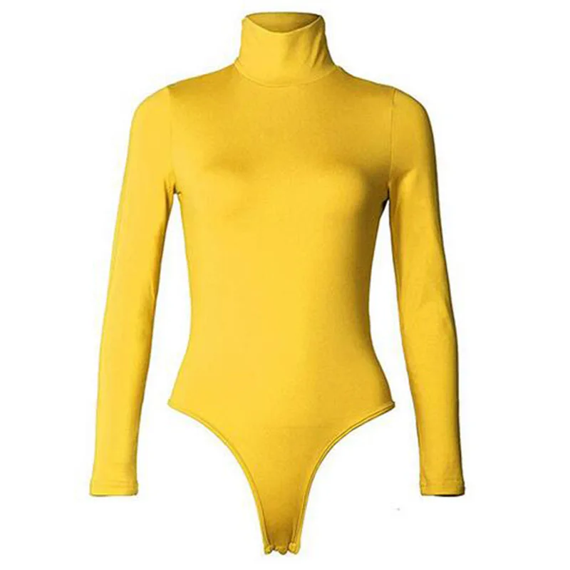 Сексуальный женский осенний Топ бодикон, боди Feminino Mujer, обтягивающий однотонный клубный эластичный красный комбинезон, зимний комбинезон с длинным рукавом - Цвет: Yellow