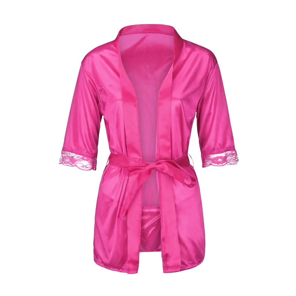 Hot Pink Женское сексуальное кружевное шелковое нижнее белье, ночная рубашка - Цвет: Hot Pink