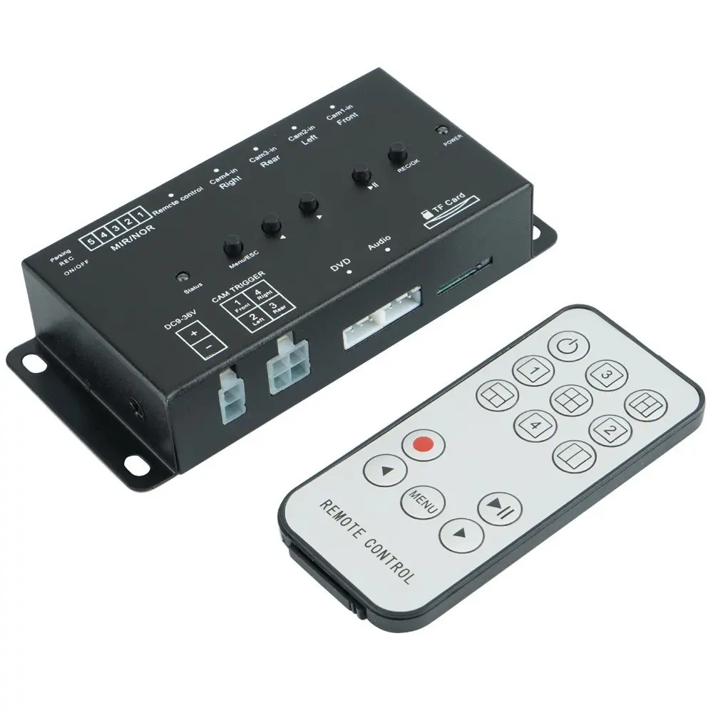 4CH Quad input video Split Box with Recorder function support 4 camera video together front rear left right side view camera