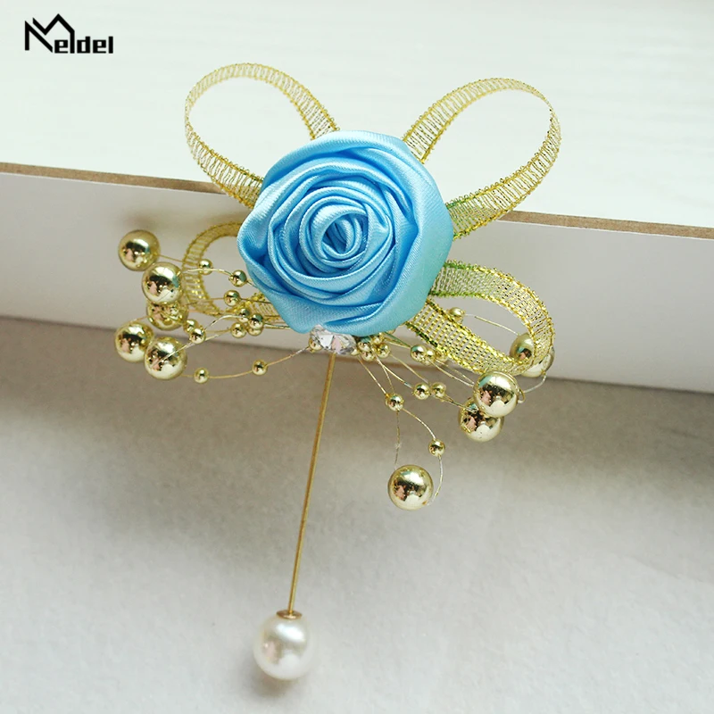 Light-Blue Meldel, Мужская бутоньерка для костюма, корсаж на булавке, цветы, искусственные Свадебные корсажи и броши, корсажи для свадьбы, свадьбы, выпускного, выпускного бала - Цвет: Light-Blue