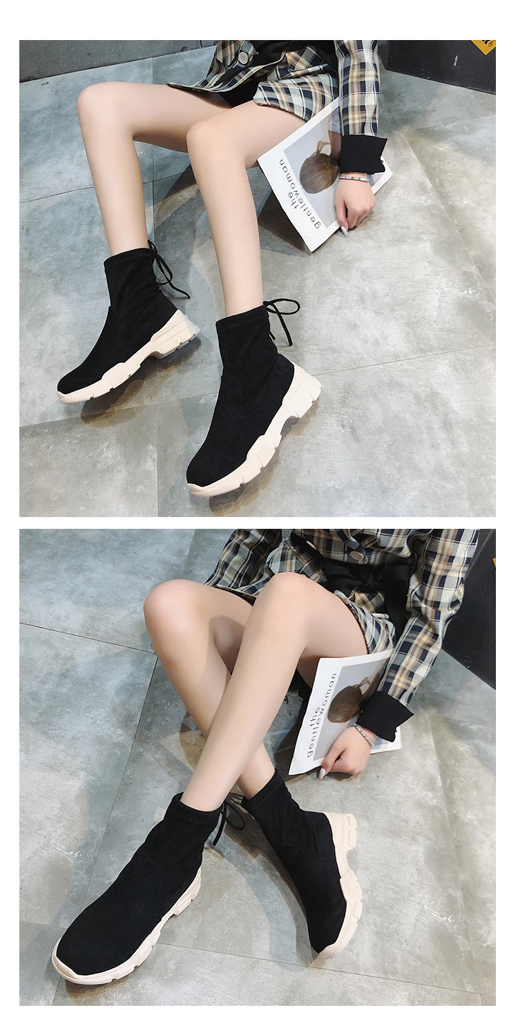 Bootee/женские осенние ботинки г. Брендовая женская обувь модные элегантные сапоги до середины икры на плоской подошве, с круглым носком, на шнуровке, на резиновой подошве