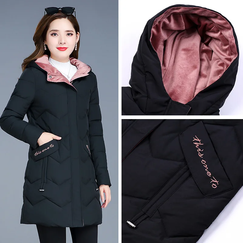 

Cotton Overcoat Women's Mid-length Winter 2019 New Style Hooded Warm Cotton-padded Jacket Korean-style Loose Cotton Coat