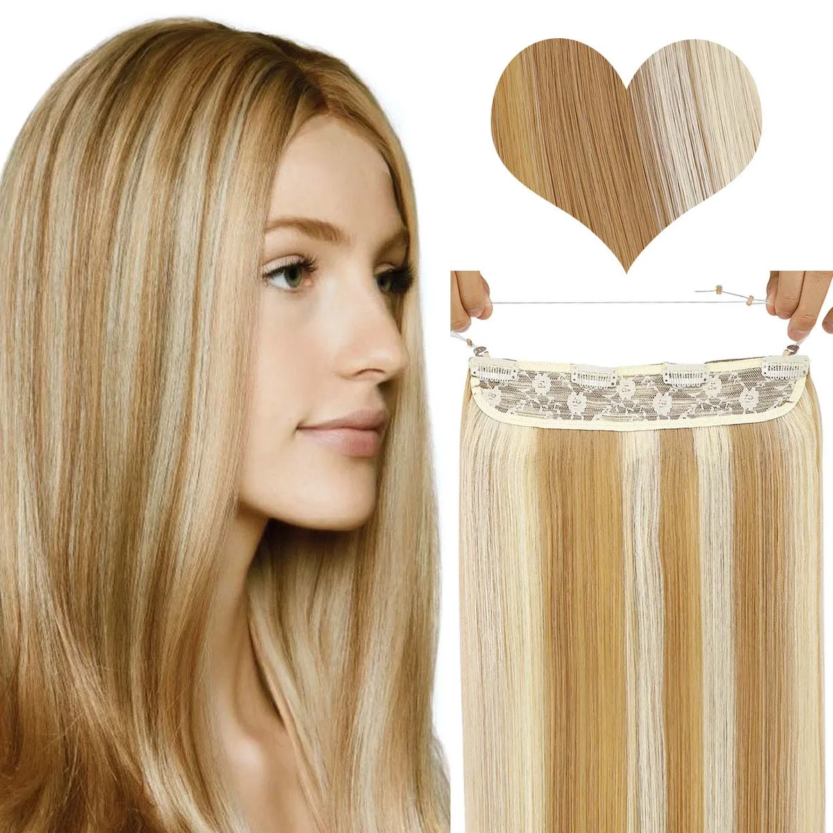 YAKI BEAUTY Straight Fish Line Hair Extensions Synthetic One Piece Invisible Wire Weft With 4 Clips Machine Made | Шиньоны и парики