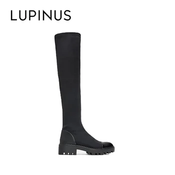 

Lupinus Fashion Knee High winter Women Long boots 2020 New Chic Stretch Fabrics Casual Women Boots Women Casual Black Flat Boots