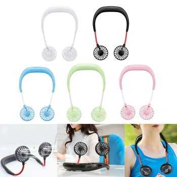 

USB Portable Fans Neckband Fans with USB Rechargeable Battery Operated Dual Wind Head for Traveling Office