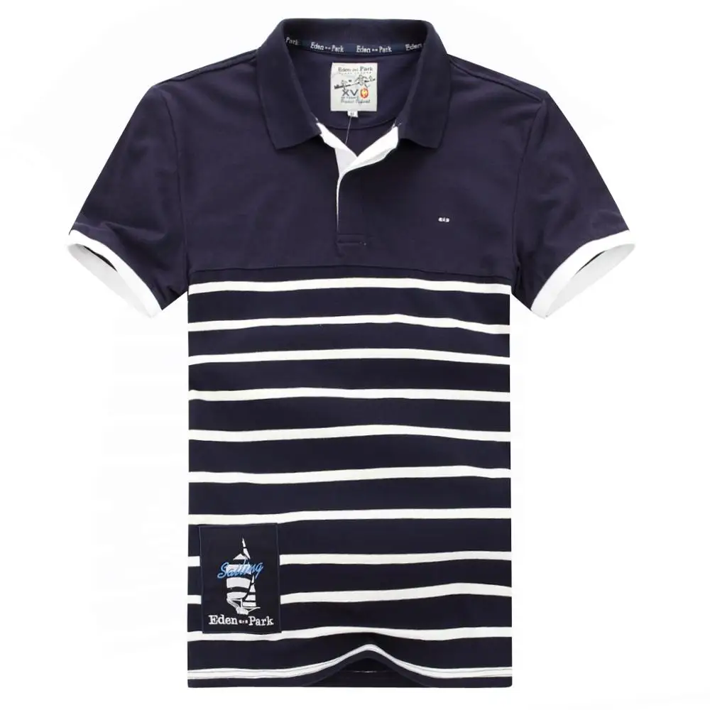 HOMME POLO, полосатая панель, простая, новинка, EdenPark, мужские короткие поло, чистый хлопок, высокое качество, дышащий, впитывает пот, большой размер 3XL - Цвет: Тёмно-синий