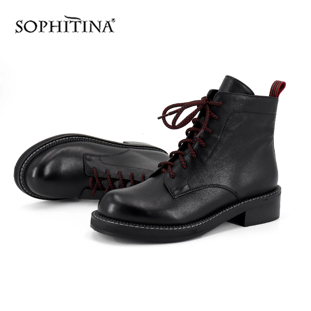 SOPHITINA/удобные ботинки с круглым носком Модная обувь на квадратном каблуке со