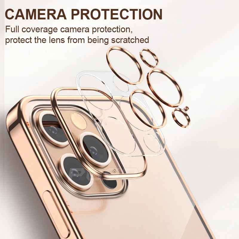 Luxury Plating Transparent Soft Silicone Case for iPhone 13 11 12 Pro Max Mini XR X XS SE 2020 8 7 Plus Shockproof Clear Cover
