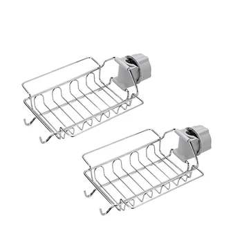 

2 Pack Kitchen Sponge Holder,Faucet Hanging Caddy Organizer for Soap, Brush, Towel and Sponge