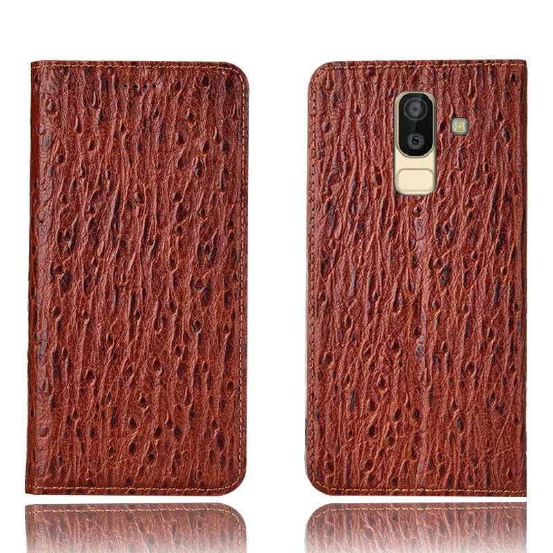 

Ostrich Pattern Genuine Leather Ultra Thin Card Slot Case For Samsung Galaxy J8 2018/Samsung Galaxy J6 2018 Magnetic Case Coque