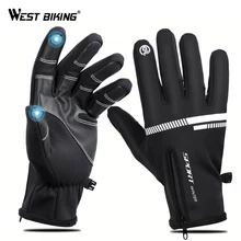 WEST BIKING велосипедные перчатки с сенсорным экраном, зимние теплые ветрозащитные перчатки для езды на велосипеде, мужские водонепроницаемые велосипедные перчатки