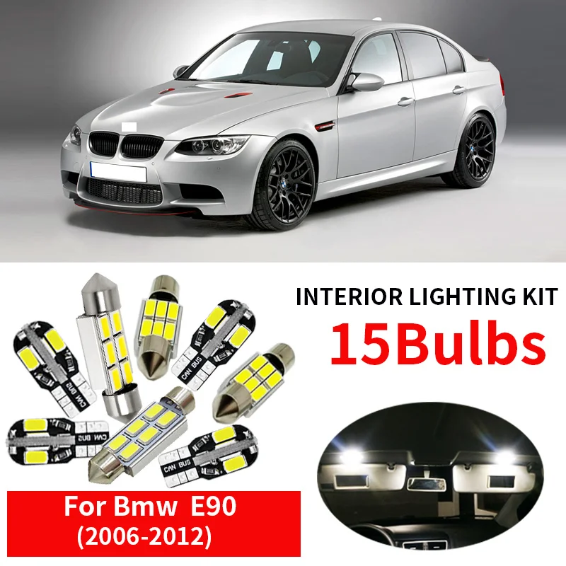 

15pc No Error E90 LED Auto Interior Light Kit for 2006-2012 Bmw E90 320i 325i 328i 330i 335i M3 Sedan ONLY Dome Map Light lamp