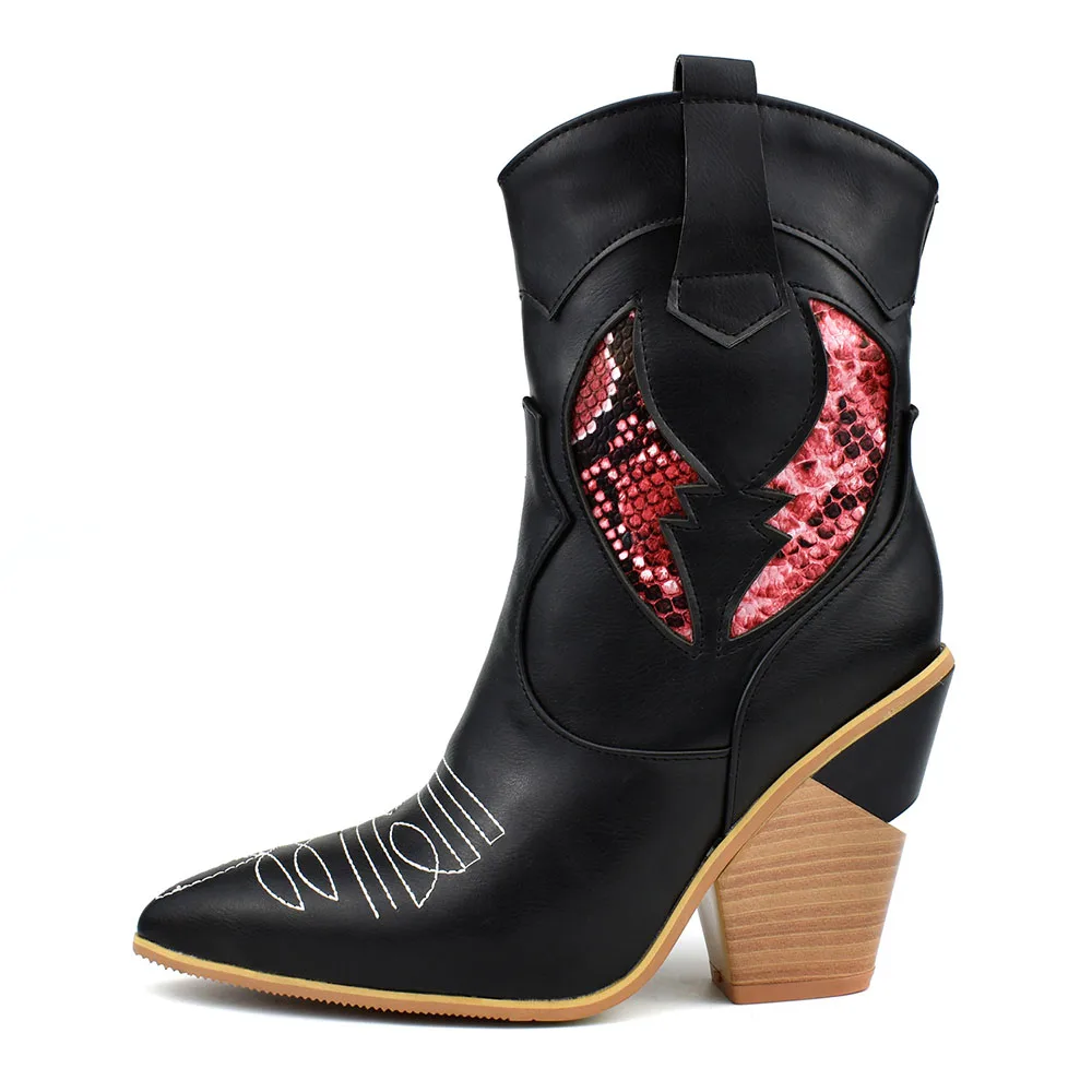 

HARAVAL Handmade Woman Winter Ankle Boot High Quality Pointed Toe Strange Style Heel Shoes Fashion Appliques Elegant Soft Boots