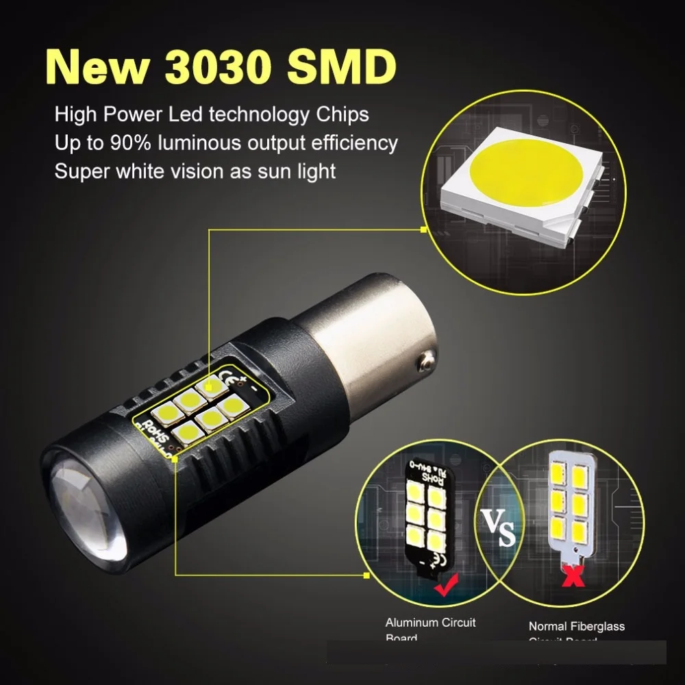 2 шт. P21W светодиодные лампы 1156 BA15S светодиоды 21 3030SMD лампы для автомобильных фар обратная лампа Белый Желтый Янтарный красный R5W 12 в автомобильный указатель поворота