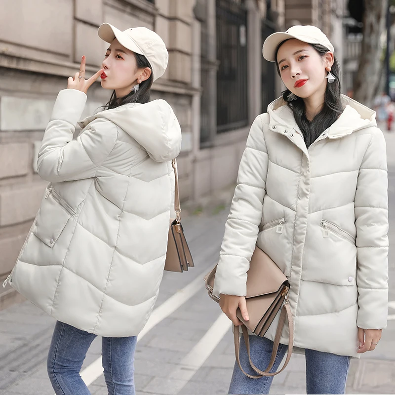 

2019 new autumn winter fashion women's long warm pure color and slim cotton-padded jacket cheap wholesale