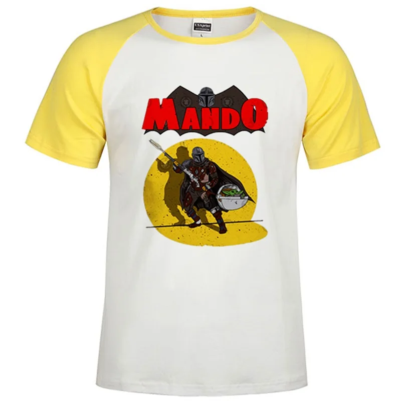 Raglan yellow 80 Коллекция года, Мужская футболка с принтом «Звездные войны» Рождественская футболка с изображением мандалориана для малышей, Йоды крутая белая уличная футболка в стиле Харадзюку - Цвет: Raglan yellow 80