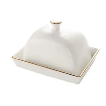 Однотонная белая керамическая коробка для хранения тарелок с маслом тарелка для закусок десертная тарелка с цветной белой крышкой с золотым краем