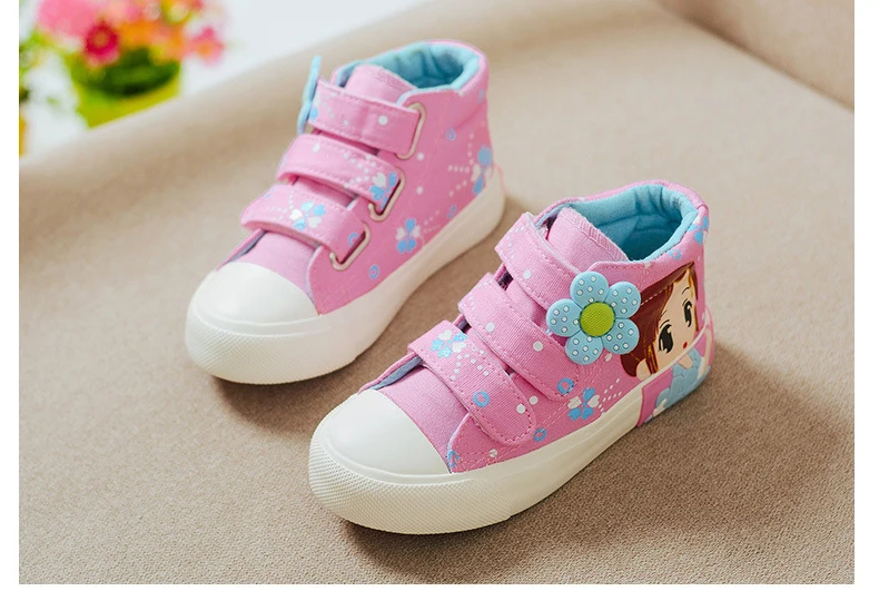 Весенне-Осенняя детская обувь для девочек, детские кроссовки с рисунком, высокие парусиновые туфли для девочек, теннисные кроссовки с цветами