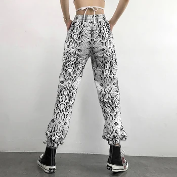 

Snake Skin Print Stree Wear Pants Women Casual Elastic High Waist Pocket Trousers Streetwear Womens Joggers Cotton Sweatpants