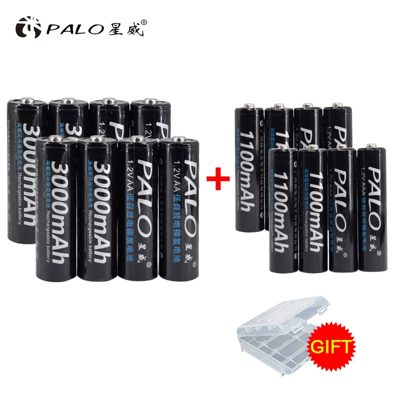 PALO bateria аккумуляторные батареи 8 шт. 1,2 в 3000 мАч AA батареи+ шт 1100 мАч AAA батареи Ni-MH AA/AAA перезаряжаемые батареи