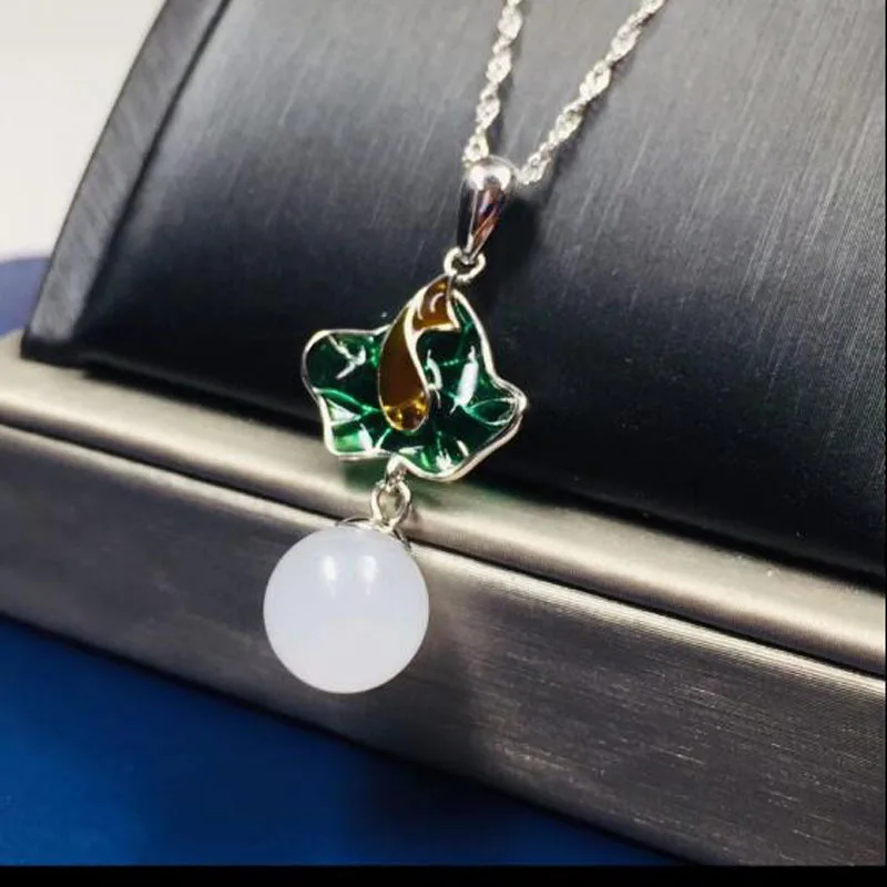 Fine Jewelry Hetian White Jade Pendant Natural Collarbone Chain Jade Pendant - Цвет камня: Белый