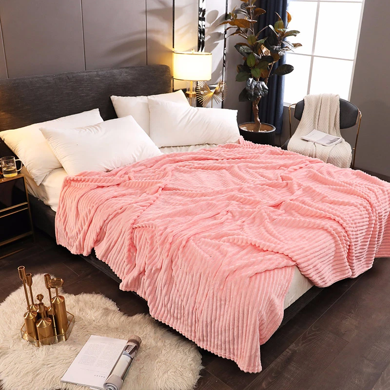 Winter Flannel Blanket Bedspread Super Warm Bedding Blankets Home Sofa Chair Plane Travel Soft Plush Solid Color Bed Covers