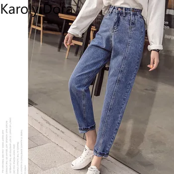 

2020 Spring new Clothes Ladies High Waist Female Boyfriend Jeans with a tight waistl Denim Ripped Jean Woman Plus Size